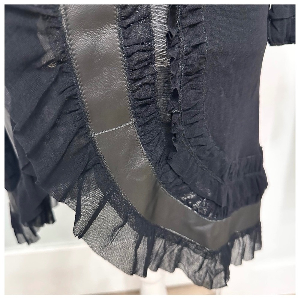 VTG Jean Paul Gaultier Leather Sheer Mesh  Cardigan WhimsiGoth Romantic Y2K Sz L - Picture 10 of 15